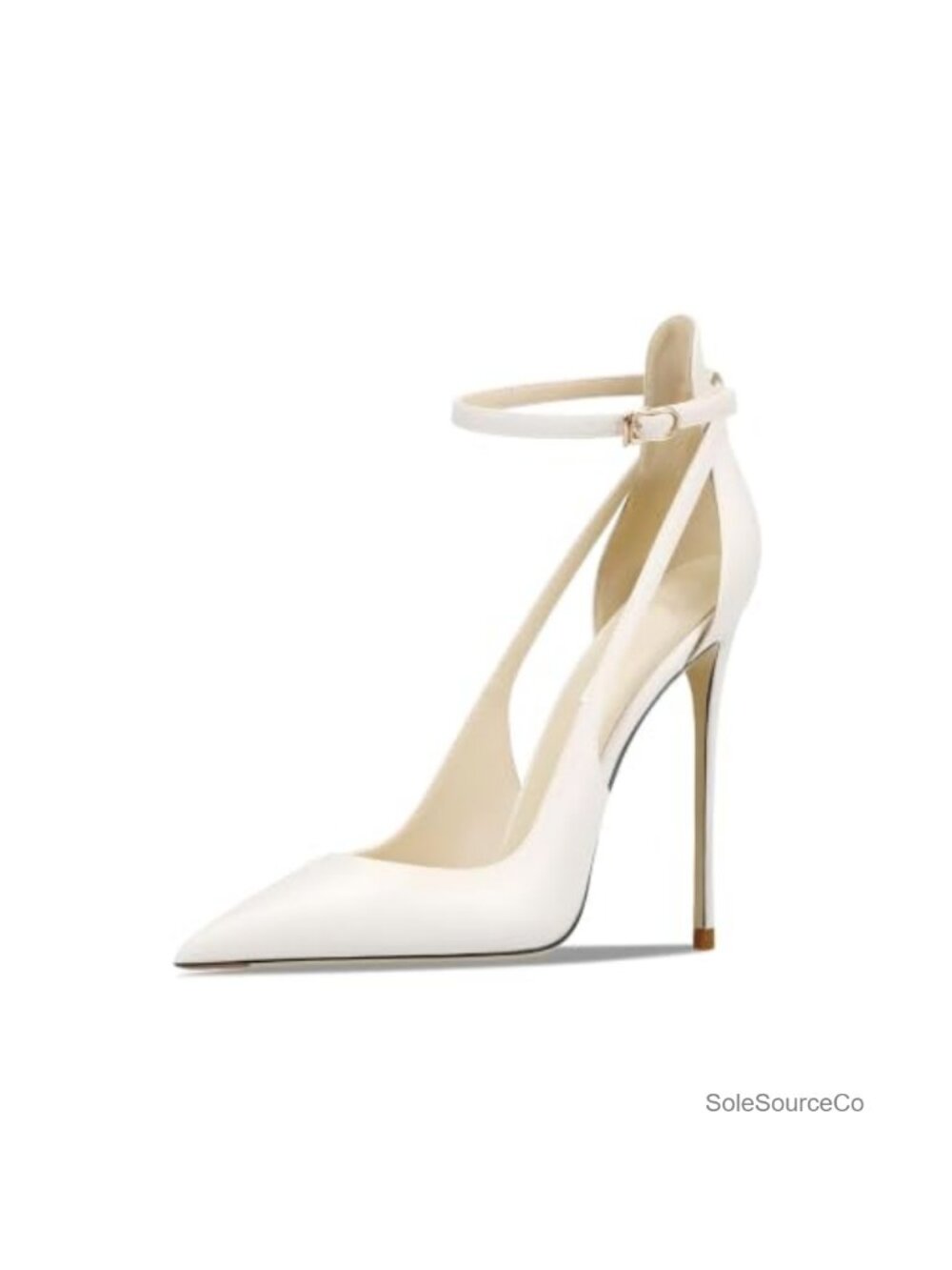 Faux Leather Pointed Toe Stiletto Pumps with Ankle Strap